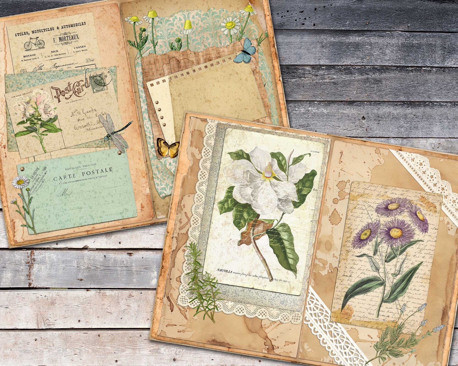 Printable Layered Page Botanical Journal Papers Shabby - Etsy