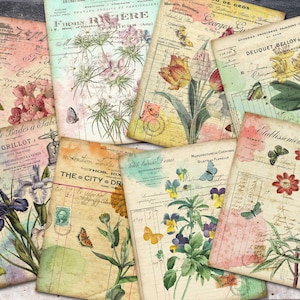 Vintage Botanisches Journal Papier, Botanisches Digital, Blumen Und Rechnungen, Blumen Collage Sheet, Junk Journal, Digital Download, Scrapbook Papier
