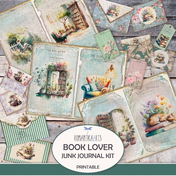 Book Lover Journal Kit, Junk Journal Printable, Cozy Book Nook, Cute Library, Reading Journal, Digital Download, Scrapbook Paper