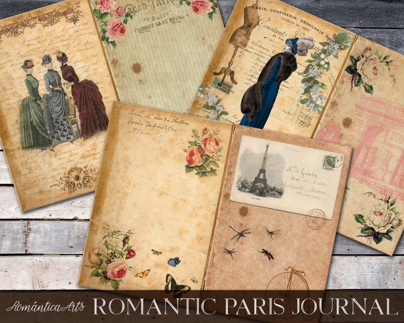 Shabby French Ephemera Romantic Paris Junk Journal Printable Paris Vintage Ephemera Digital Paris Journal Kit Romantic Journal Papers