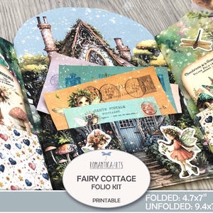 Cottage de fées, folio pour journal indésirable, fée du printemps, fée de la forêt, kit de journal indésirable, porte-cartes cadeau, Cottagecore, téléchargement numérique