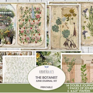 Kit de diario basura Botanist, hoja de collage botánico vintage digital, diario de hierbas, hierbas vintage, imprimible botánico, papeles digitales