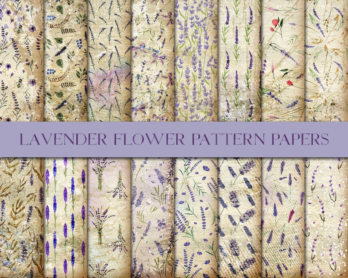 Lavender Flower Pattern Paper Watercolor Lavender Craft | Etsy