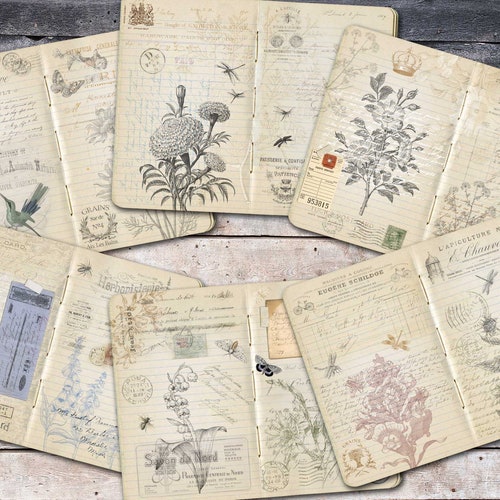 DIGITAL Botanical Junk Journal Pages Printable Vintage - Etsy