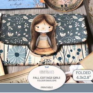 Herbst Cottage Mädchen Ordner Umschlag, Junk Journal Folio, Folio Kit, Cottage Core, Junk Journal Kit, Boho Umschlag, Herbst Drucke Digital Papier