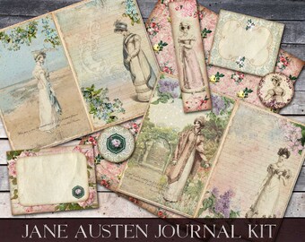 Jane Austen Journal Kit, Regency Women, Jane Austen Paper, Regency Digital, Junk Journal, Digital Download, Scrapbook Paper