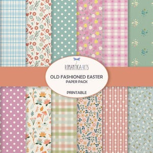 Altmodische Osterpapiere, Pastell, Dekorpapier, Junk Journal Kit, Cottagecore, Frühling Clipart, herunterladbare Drucke, Wildblume