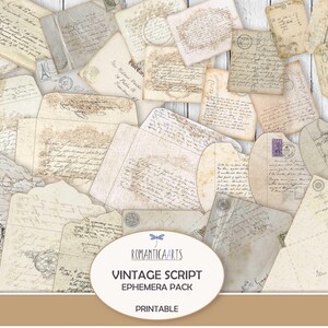 Paquete de recortes con escritura antigua, paquete escrito a mano, color neutro, diario basura, sobre de diario, tarjeta de diario, descarga digital