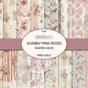 Pastell Rosa Floral Digital Papier Set, Shabby Rosa Rose Scrapbook Pack, Blush Rose Aquarellpapier, Valentine Journal Versorgung, Romantica Arts