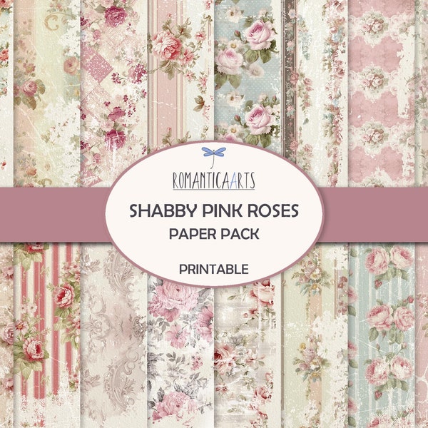 Pastel Pink Floral Digital Paper Set, Shabby Pink Rose Scrapbook Pack, Blush Rose Watercolor Paper, Valentine Journal Supply, Romantica Arts