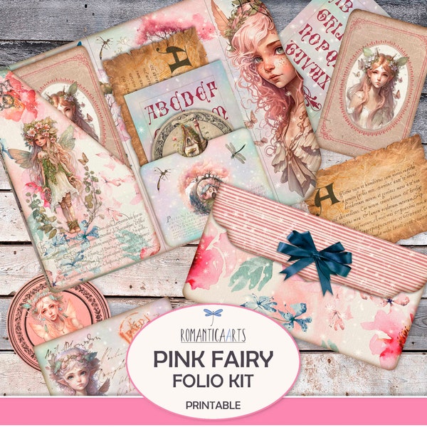 Pink Fairy Folding Folio, Junk Journal Printable, Fairy Tale, Folio Pocket, Happy Mail, Loaded Folder, Fairy Printable, Digital Download