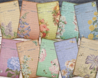 Vintage Library Card, Floral Library Card, Digital Botanical, Flower Collage Sheet, Floral Digital Paper, Junk Journal, Digital Download