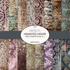 Haunted House Wallpaper Paper Pack, Halloween Papier, Vintage Damask Papier, Grunge Damask Seiten, Halloween Craft, digitaler Download