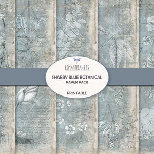 Shabby Blue Botanical Paper For Journal, Blue Floral Paper, Floral Digital Paper, Background Paper, Scrapbook Paper, Digital Download