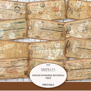 Étiquette botanique éphémère vintage, éphémères Français, botanique minable, feuille de collage d'étiquettes, insertion de journal, journal indésirable, téléchargement numérique