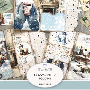 Kit de folio de invierno acogedor, folio de tres pliegues de invierno desgastado, carpeta con mucho espacio, bolsillo tipo folio, inserto de diario, imprimible de invierno, descarga digital