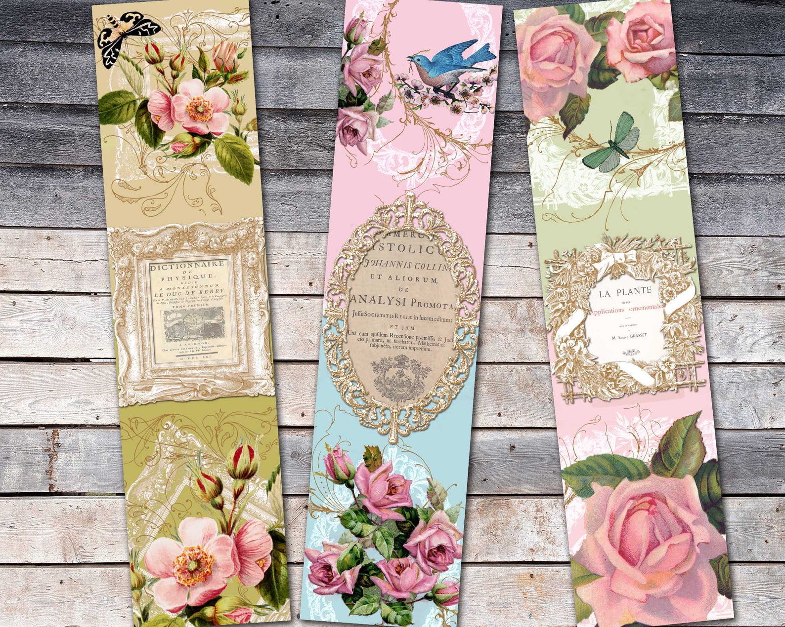 Printable Roses Bookmarks for Crafting Shabby Roses Digital - Etsy