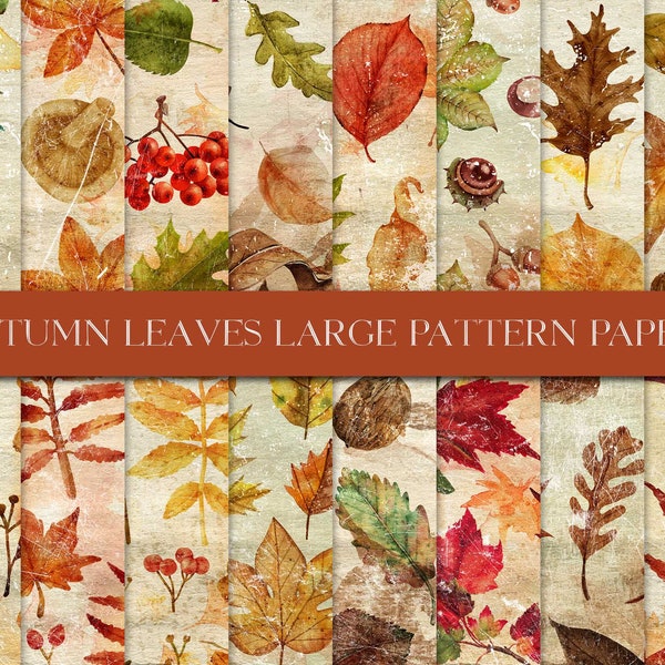 Autumn Leaves Large Pattern Paper, Fall Leaves Big Pattern, Shabby Autumn Papers, Fall Collage Sheet, Watercolor Autumn Journal Paper