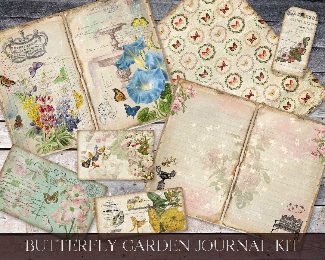Butterfly Garden Journal Kit, Vintage Butterfly, Butterfly and Flower ...