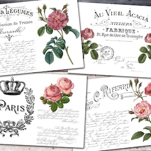 Digital Roses Images For Transfer, Printable Floral Images For Transfer, Pink Roses Transfer, Black And White Transfer, Decoupage Furniture image 1
