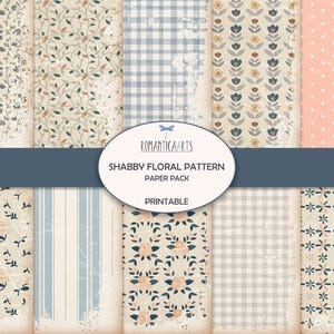 Paquet de papier floral minable, journal indésirable imprimable, papier bleu et rose, motif vintage, motif floral doux, téléchargement numérique