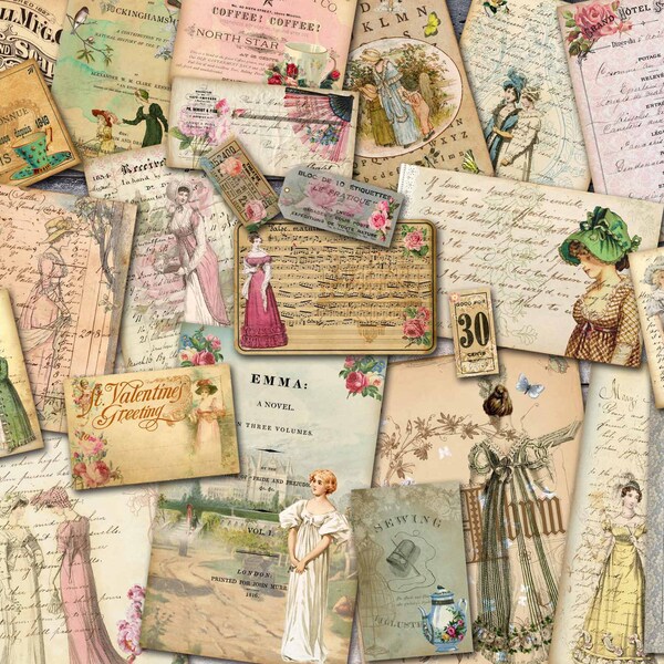 Jane Austen Ephemera Paper Pack, Austen Bundle, Austen Scraps, Jane Austen Journal, Regency Journal, Regency Ephemera, digitaler Download