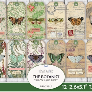Kit de journal indésirable, Le botaniste, étiquette botanique, étiquette papillon, étiquette de spécimen, fournitures pour journal indésirable, tirages téléchargeables, tirages botaniques