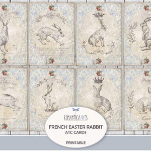Französische Osterkaninchen ATC Karte, Häschen Digitales Papier, Ostern ATC Karte, süße Häschenkarte, Vintage Ostern, Frühling Digitals, Ostern Downloads