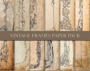 Vintage Frame Paper, Shabby Pages, Distressed Paper, Grunge Digital, Layered Pages, Junk Journal, Digital Download, Scrapbook Paper