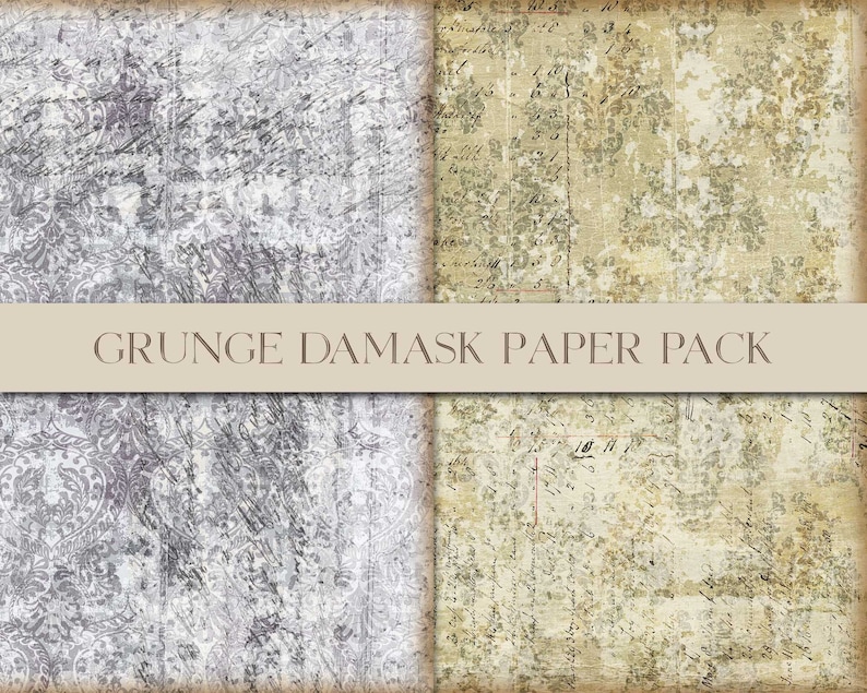 Grunge Damask Pattern Paper Pack, Wallpaper Style, Damask Digital Paper, Vintage Damask, Background Paper, Journal Supply, Digital Download image 6