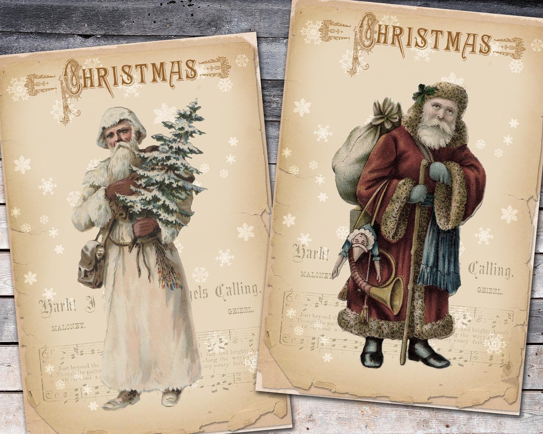 Christmas Santa Card, Christmas Printable, Old World Santa, Journal Insert, Vintage Santa Tree ...