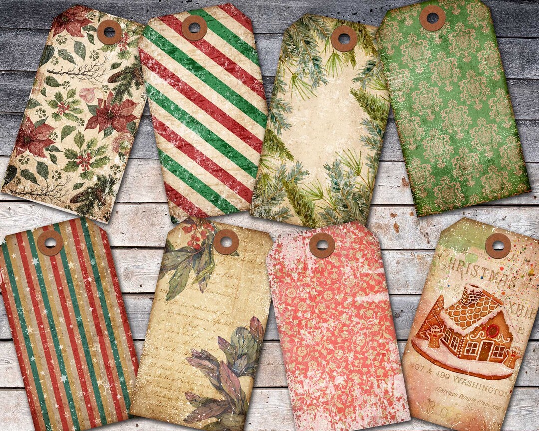 Christmas Shabby Tag, Journal Insert, Tag Collage Sheet, Shabby Damask ...