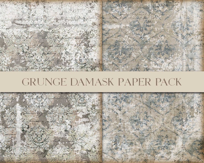 Grunge Damask Pattern Paper Pack, Wallpaper Style, Damask Digital Paper, Vintage Damask, Background Paper, Journal Supply, Digital Download image 8