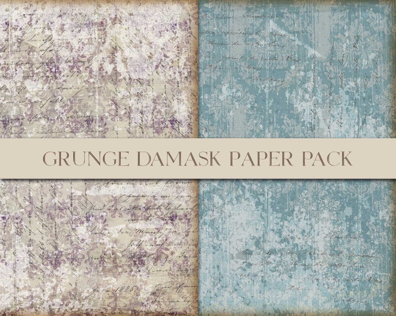 Grunge Damask Pattern Paper Pack, Wallpaper Style, Damask Digital Paper, Vintage Damask, Background Paper, Journal Supply, Digital Download image 5