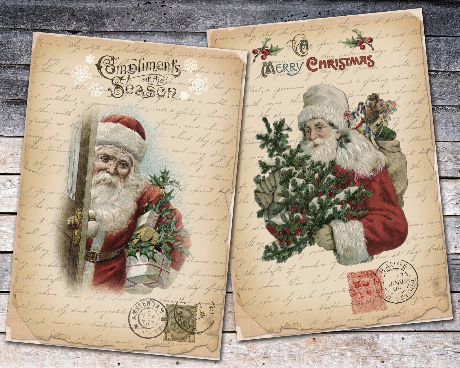 Vintage Christmas Santa Downloads Old World Santa Printable - Etsy