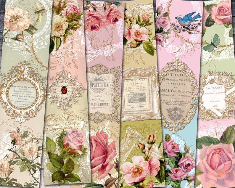 Printable Roses Bookmarks for Crafting Shabby Roses Digital - Etsy