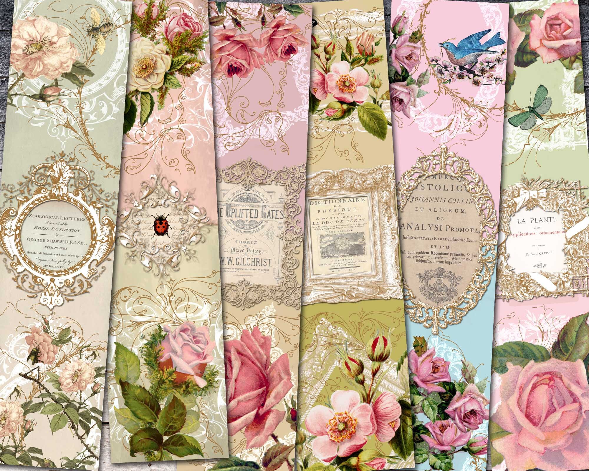 Printable Roses Bookmarks for Crafting Shabby Roses Digital - Etsy