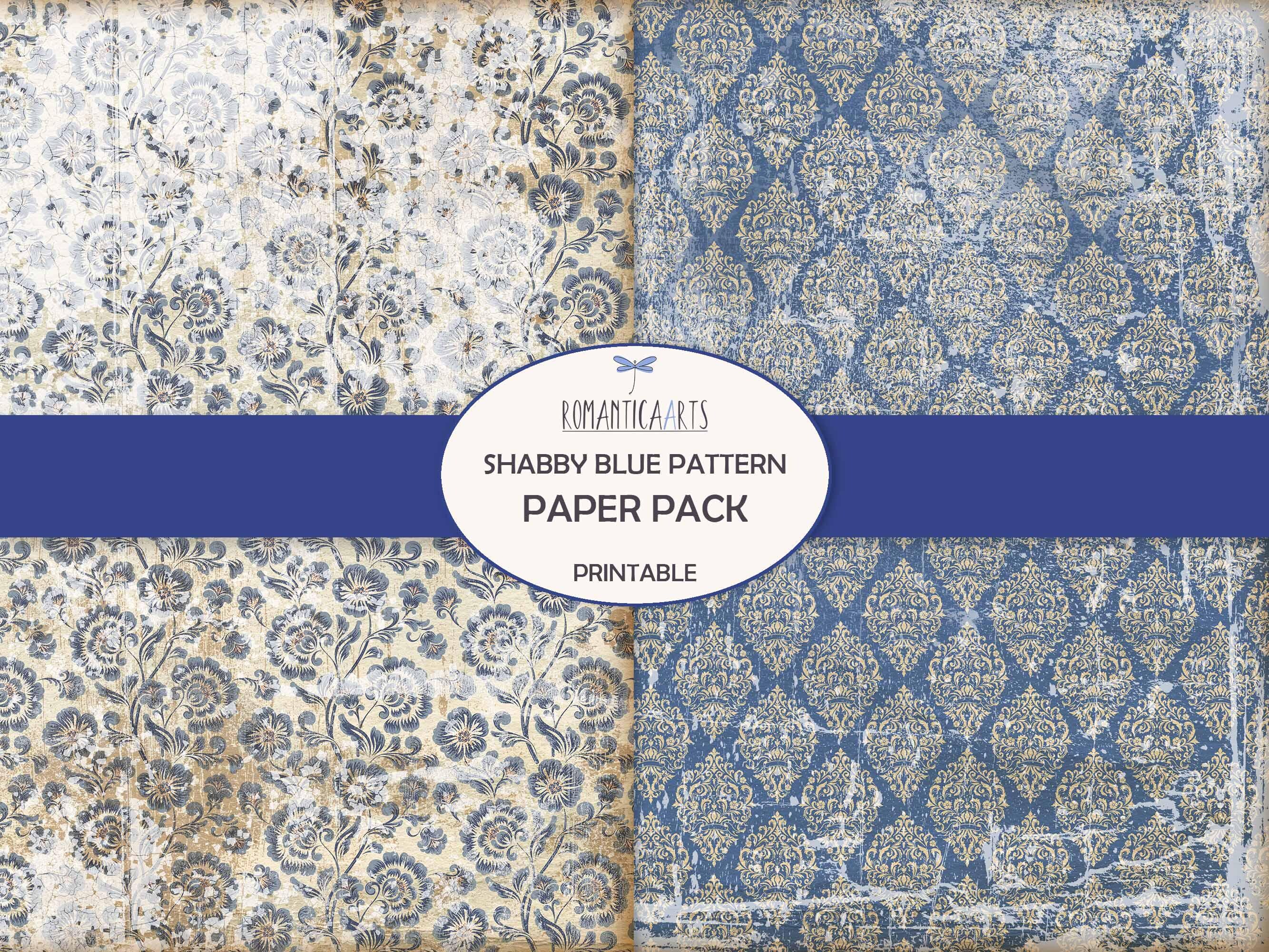 Vintage Blue Pattern Paper, Junk Journal Printable, Shabby
