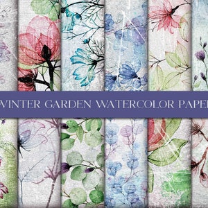 Shabby Winter Garden Paper, Winter Floral, Pink And Blue Floral, Digital Paper Pack, Floral Digital, Digital Download, Scrapbook Paper