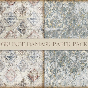 Grunge Damask Pattern Paper Pack, Wallpaper Style, Damask Digital Paper, Vintage Damask, Background Paper, Journal Supply, Digital Download image 3