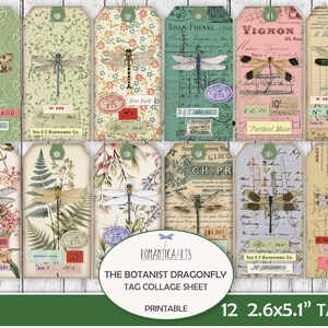 Kit de diario basura, The Botanist, Libélula, Naturalista, Etiquetas, Etiqueta botánica, Etiqueta de muestra, Impresión botánica, Papel digital, Romantica Arts