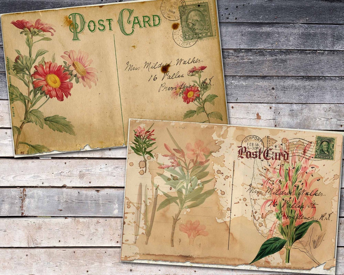 Digital Botanical Postcards For Scrapbooking Shabby Botanical Etsy