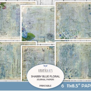 Papiers de journal floral bleu minable, bleu grungy, fleur vintage, fond bleu, éphémères vintage, journal indésirable, téléchargement numérique