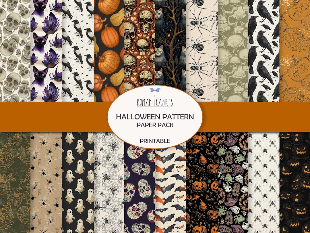 Gothic Wallpaper, Halloween Pattern Paper Pack, Spooky Vibes, Halloween