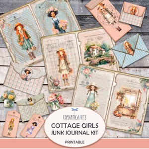 Kit de journal indésirable Sweet Cottage Girls, téléchargement numérique Shabby Country Farm Girl, Style vintage, papier de scrapbooking