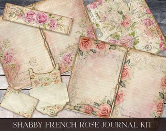 French Rose Journal Kit, Shabby Roses, Digital Journal, French Ephemera, Vintage Roses, Romantic Journal, Vintage Style, Digital Download