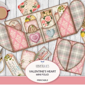 Folio tríptico con forma de corazón de San Valentín, efímera para diario de San Valentín, folio imprimible, juego de álbumes de recortes románticos, descarga digital