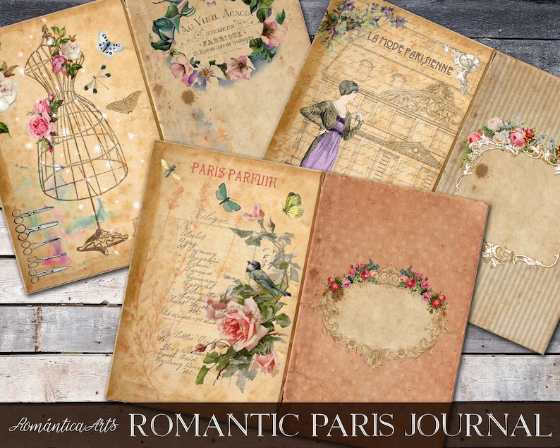 Shabby French Ephemera Romantic Paris Junk Journal Printable Paris Vintage Ephemera Digital Paris Journal Kit Romantic Journal Papers