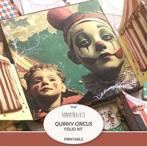 Digital Circus, Junk Journal Folio, Folio Kit, Quirky Circus, Clown, Elephant, Jester, Festival, Acrobats, Digital Papers, Vintage Circus