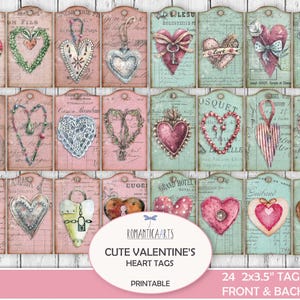 Etiqueta de corazón de San Valentín, etiqueta rosa desgastada, etiqueta verde sucia, etiqueta de San Valentín boho, hoja de collage de etiquetas, descarga digital, etiqueta de amor